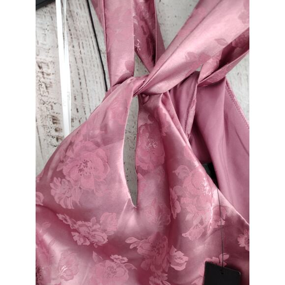 Lulus NEW Got the Key Mauve Satin Floral Jacquard Halter Mini Dress Women Medium - Picture 5 of 14